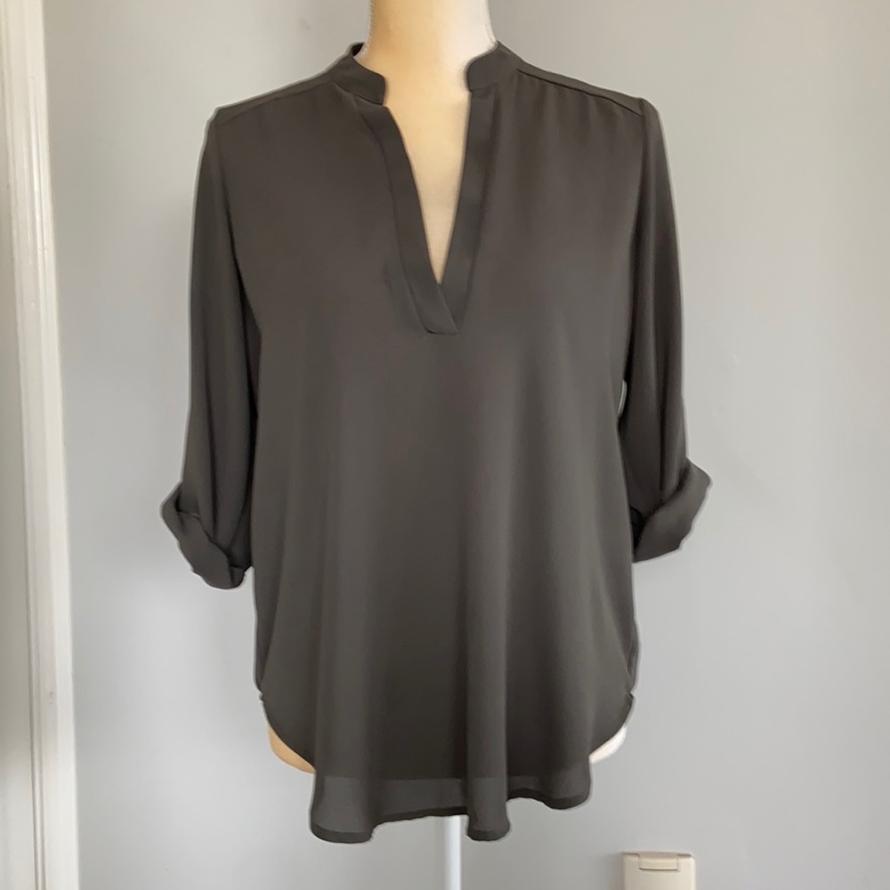 3/4 length olive green blouse